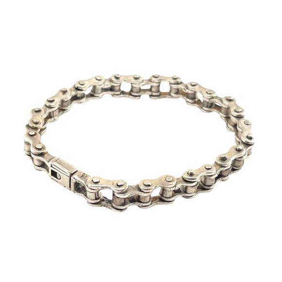 Bike Chain Bracelet Sterling Silver Stainless Steel Heavy Duty Link - Picture 1 of 8
